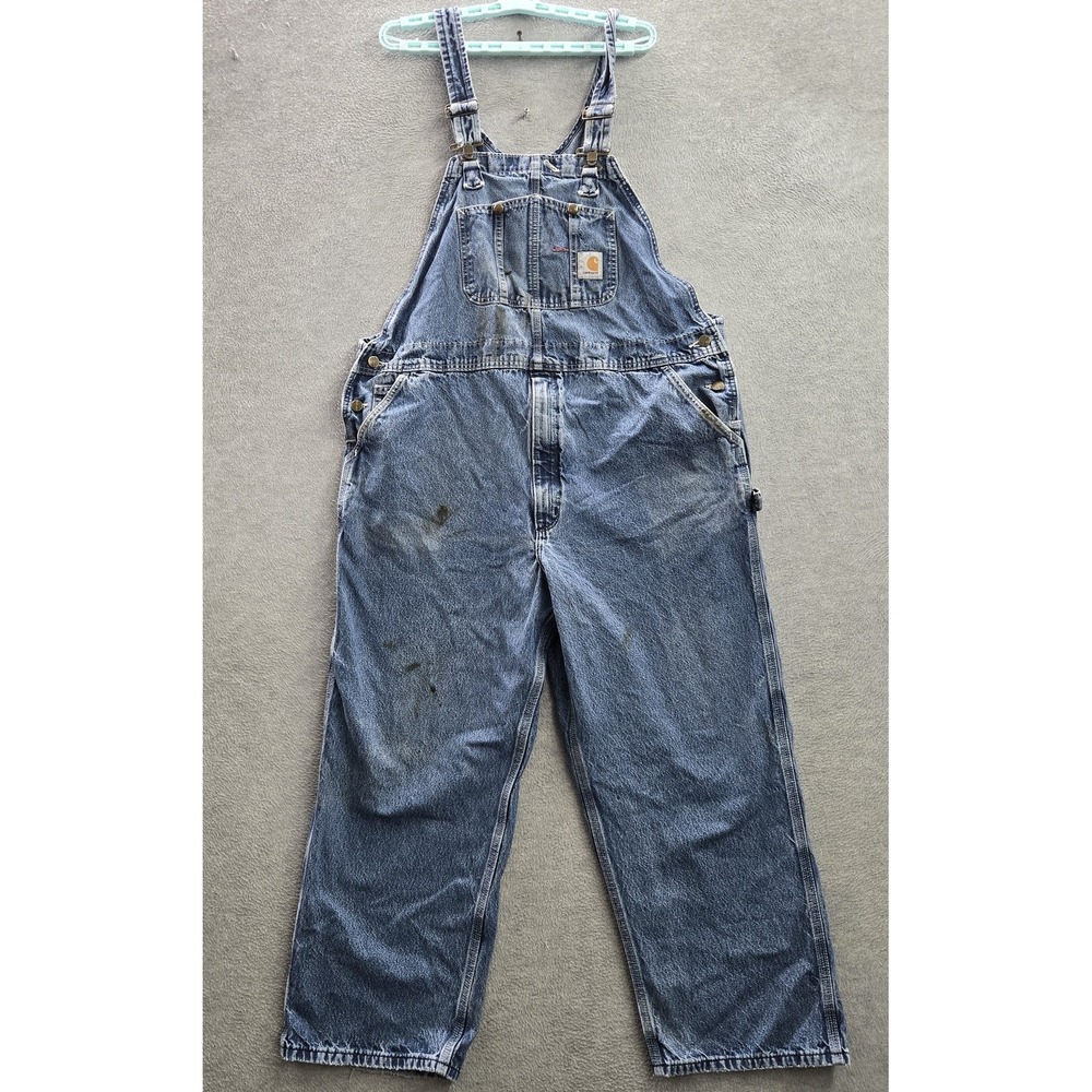 Carhartt Men Overalls 44X28 Blue Denim R07-DST Work Carpenter Y2K READ